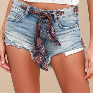 Free people scarf belted jean shorts